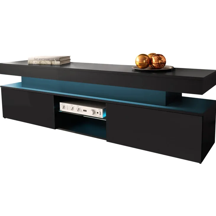 Mobile porta TV 190x54h cm 2 ante con LED nero Lumus