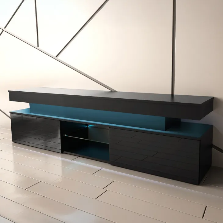 Mobile porta TV 190x54h cm 2 ante con LED nero Lumus