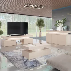 Mobile porta TV 190x54h cm 2 ante con LED beige cashmere Lumus