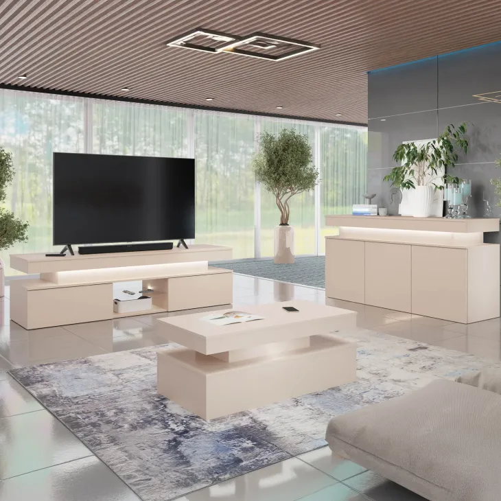 Mobile porta TV 190x54h cm 2 ante con LED beige cashmere Lumus