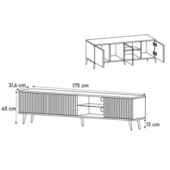 Mobile porta TV 175x45h cm 3 ante e vani a giorno nero Celestia