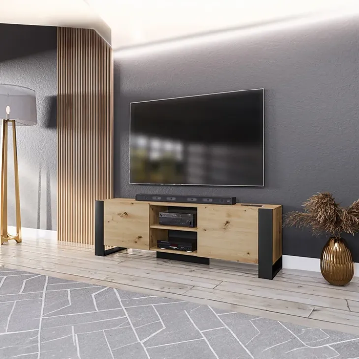 Mobile porta TV 160x51h cm 2 ante industrial rovere nero Elbrus