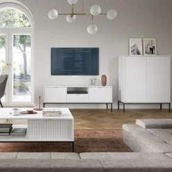 Mobile porta TV 154x56h cm 2 ante moderno soggiorno bianco Alisa