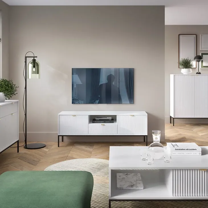 Mobile porta TV 154x56h cm 2 ante moderno soggiorno bianco Alisa