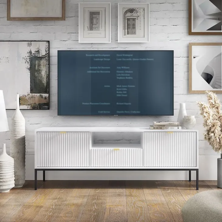 Mobile porta TV 154x56h cm 2 ante moderno soggiorno bianco Alisa
