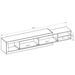 Mobile porta TV 200/242x 44h cm 2 ante moderno estraibile bianco lucido rovere Aria