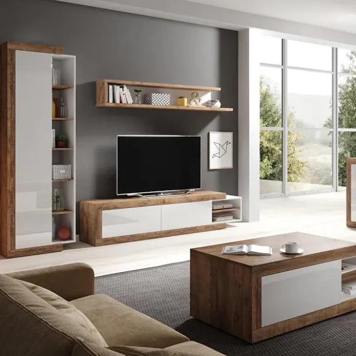 Mobile porta TV 200/242x 44h cm 2 ante moderno estraibile bianco lucido rovere Aria