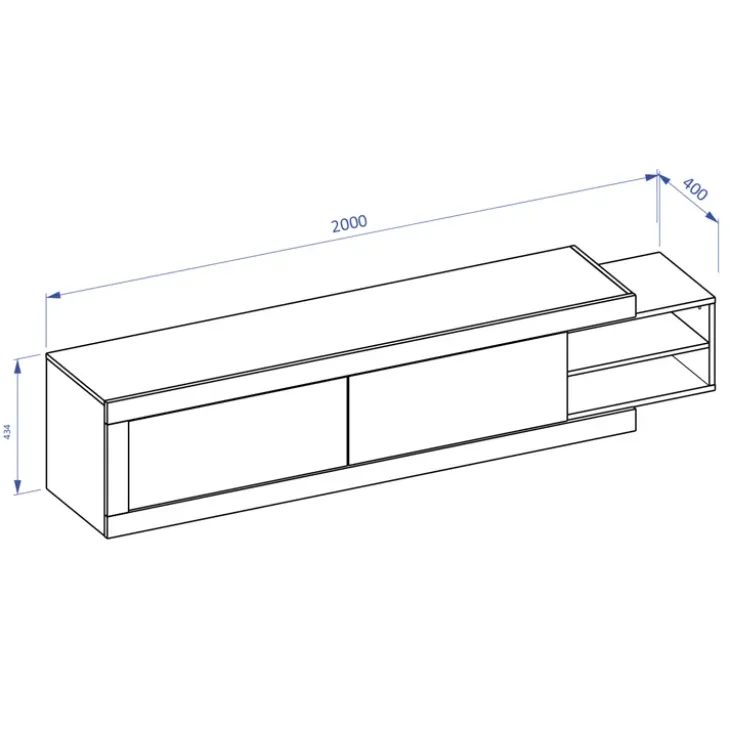 Mobile porta TV 200/242x 44h cm 2 ante moderno estraibile bianco lucido rovere Aria