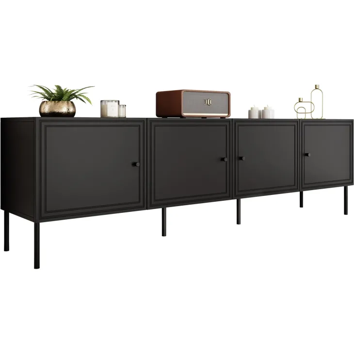 Mobile porta TV 201x60h cm 4 ante nero opaco Stark