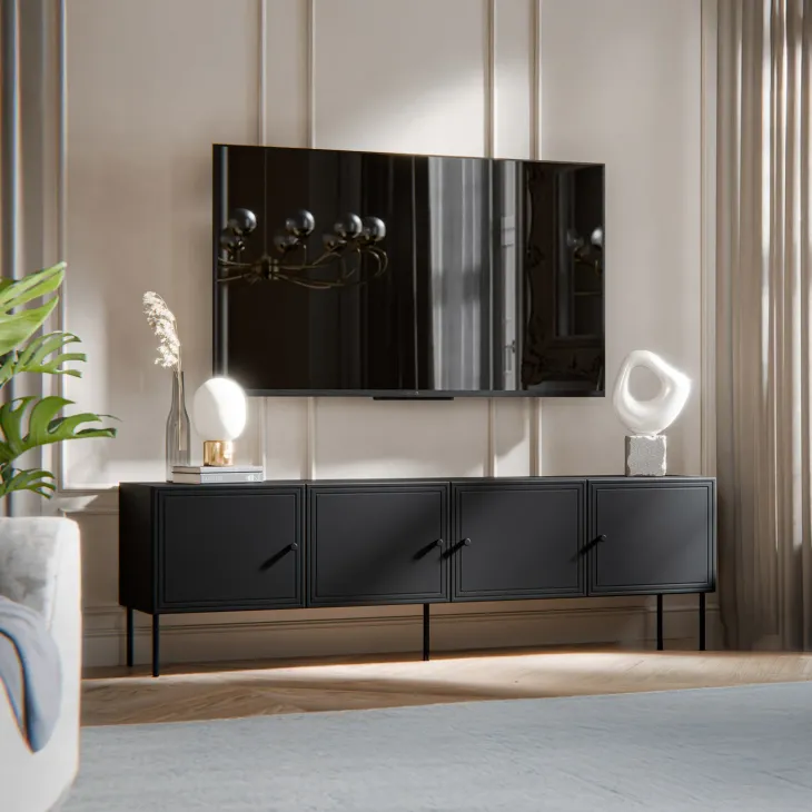 Mobile porta TV 201x60h cm 4 ante nero opaco Stark