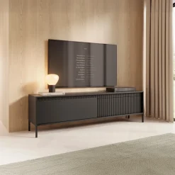 Mobile porta TV 187x54h cm 2 ante nero opaco cannettato Ciar