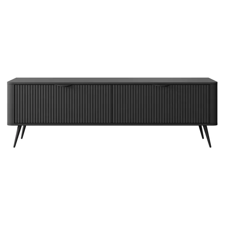 Mobile porta TV 163x51h cm 2 ante nero opaco cannettato Ramis
