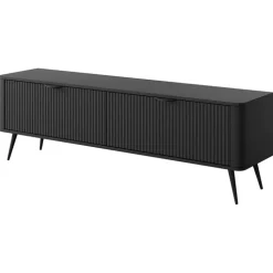 Mobile porta TV 163x51h cm 2 ante nero opaco cannettato Ramis