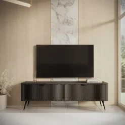 Mobile porta TV 163x51h cm 2 ante nero opaco cannettato Ramis