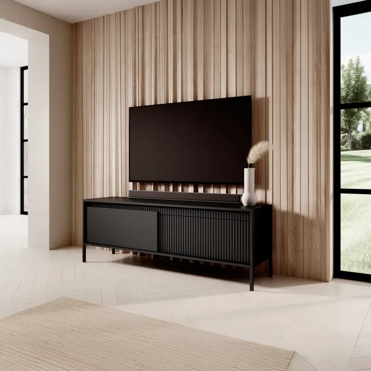 Mobile porta TV 154x54h cm 2 ante nero opaco cannettato Ciar