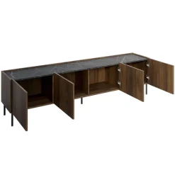 Mobile porta TV 200x50h cm 4 ante piano effetto marmo nero noce Caliva