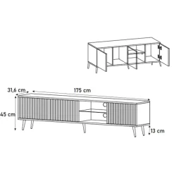 Mobile porta TV 175x45h cm 3 ante rovere cannettato nero Celestia