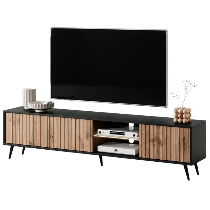 Mobile porta TV 175x45h cm 3 ante rovere cannettato nero Celestia