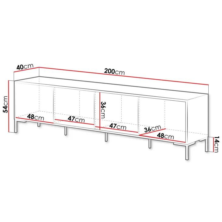 Mobile porta TV 200x54h cm 4 ante rovere nero Duble