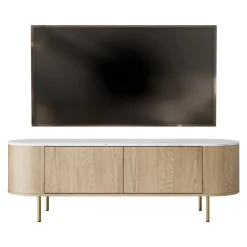 Mobile porta tv 139x45h cm 2 ante rovere effetto marmo bianco Roundi