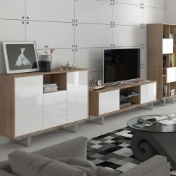 Mobile porta TV 160x53h cm 2 ante rovere bianco lucido Kelli