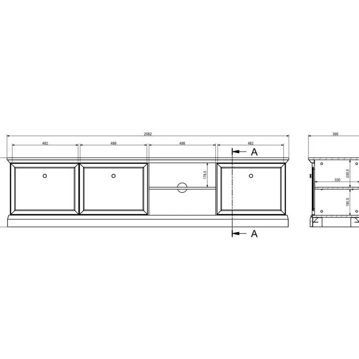 Mobile porta tv 206x51h cm 3 ante shabby bianco Purro