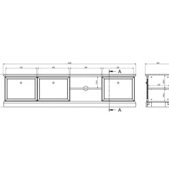 Mobile porta tv 206x51h cm 3 ante shabby nero grafite Purro