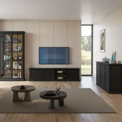Mobile porta tv 206x51h cm 3 ante shabby nero grafite Purro