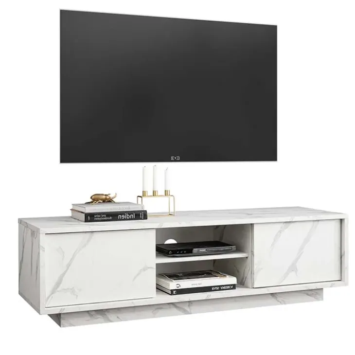 Mobile porta TV 139x44h cm 2 ante soggiorno effetto marmo bianco Viking