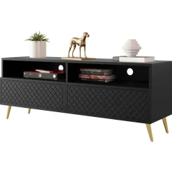 Mobile porta TV 150x57h cm 2 ante 2 vani con frontali decorati nero Simona