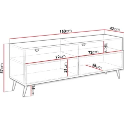Mobile porta TV 150x57h cm 2 ante 2 vani con frontali decorati nero Simona