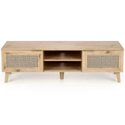 Mobile porta tv 150x45h cm 2 ante 2 vani a giorno moderno rovere Sombra