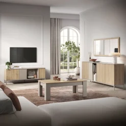 Mobile porta TV 160x59h cm 3 ante 2 vani rovere chiaro beige Tony