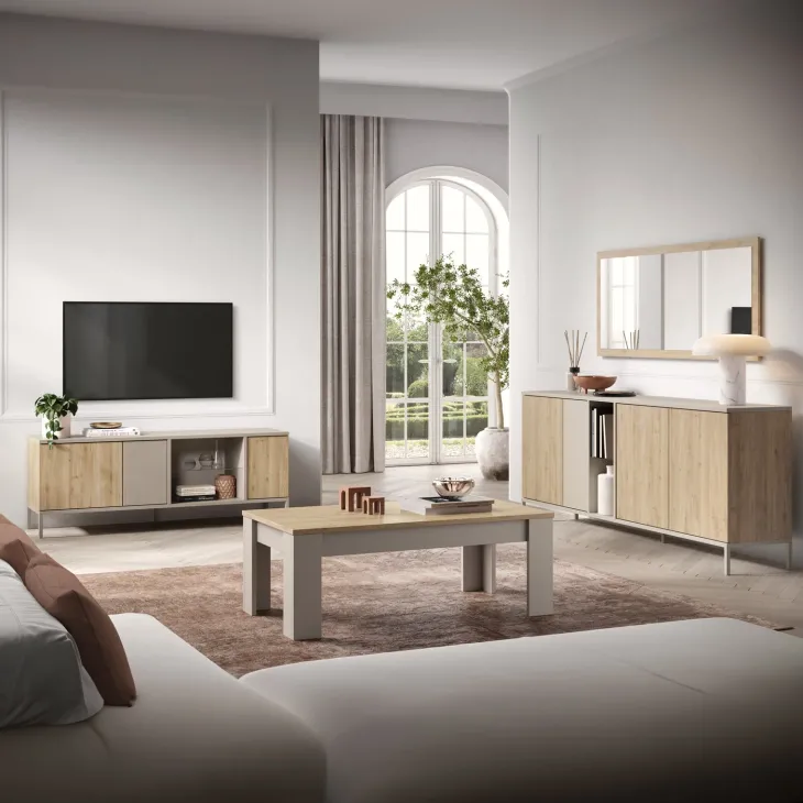 Mobile porta TV 160x59h cm 3 ante 2 vani rovere chiaro beige Tony