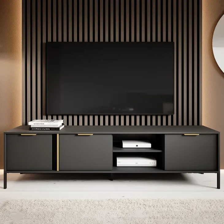 Mobile porta TV 203x53h cm 3 ante 2 vani moderno antracite Nebula