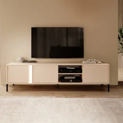 Mobile porta TV 203x54h cm 3 ante 2 vani moderno beige Melly