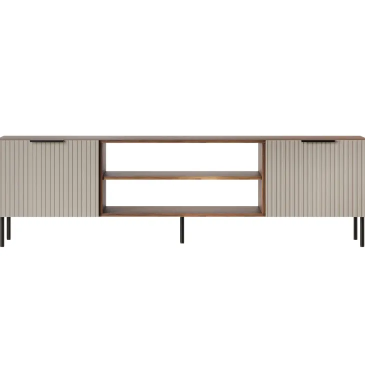 Mobile porta TV 181x53h cm 2 ante 2 vani a giorno beige cashmere noce Serenia