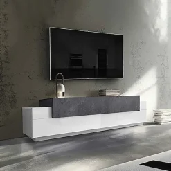 Mobile porta TV 200x52h cm bianco lucido antracite Milos Gihome®