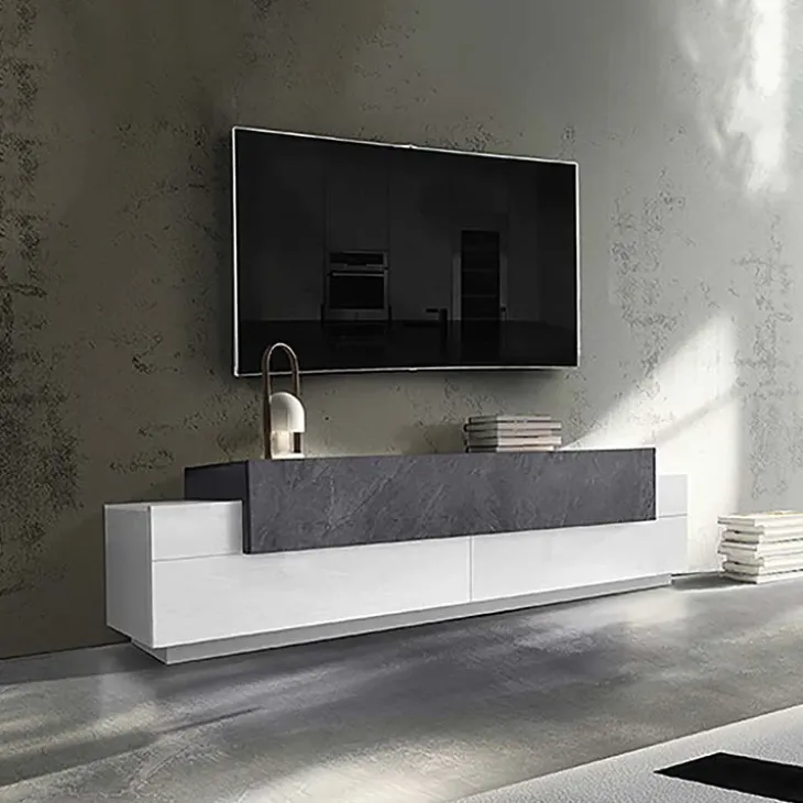 Mobile porta TV 200x52h cm bianco lucido antracite Milos Gihome®