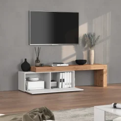 Mobile porta tv 220x51h cm bianco lucido rovere Block