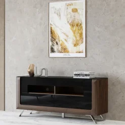 Mobile porta TV 160x74h cm 2 cassetti noce nero lucido Jumbo