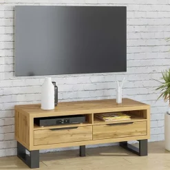 Mobile porta TV 124x50h cm 2 cassetti quercia nero Petra
