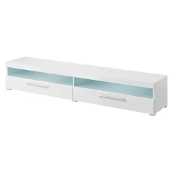 Mobile porta TV 200x35h cm 2 cassetti bianco lucido Frisk