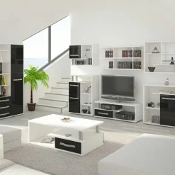 Mobile porta TV 118x43h cm 1 cassetto biaco opaco nero lucido Lexy