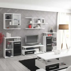 Mobile porta TV 118x43h cm 1 cassetto biaco opaco nero lucido Lexy