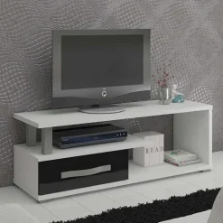 Mobile porta TV 118x43h cm 1 cassetto biaco opaco nero lucido Lexy