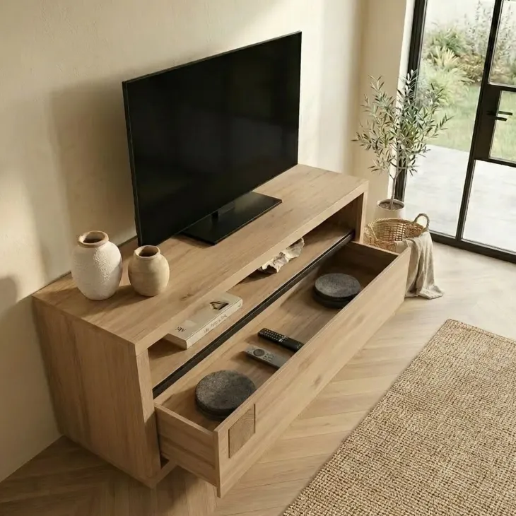 Mobile porta TV 120x56h cm 1 cassetto 1 ripiano a vista legno massello rovere Tarselia