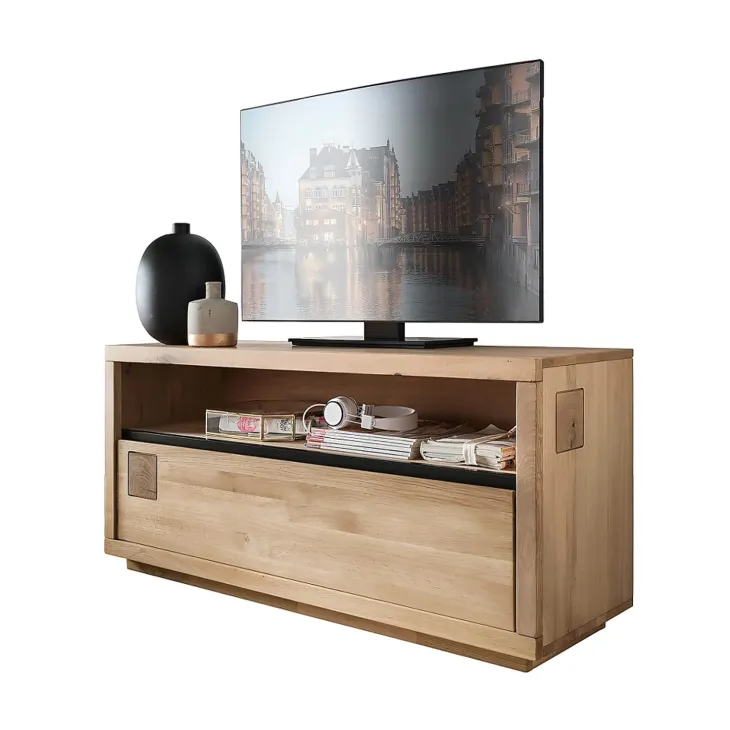 Mobile porta TV 120x56h cm 1 cassetto 1 ripiano a vista legno massello rovere Tarselia