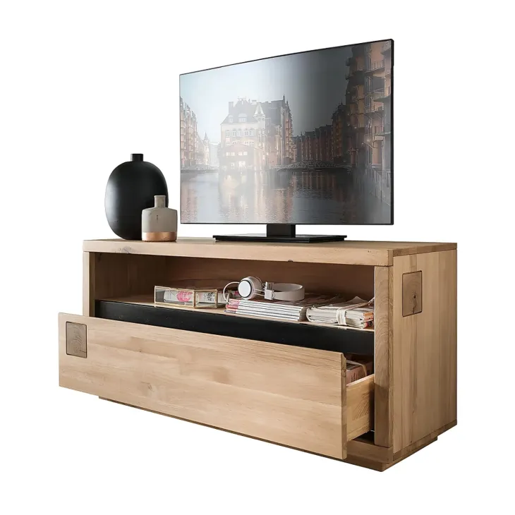Mobile porta TV 120x56h cm 1 cassetto 1 ripiano a vista legno massello rovere Tarselia