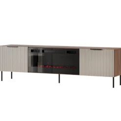 Mobile porta TV 181x53h cm con caminetto elettrico 2 ante beige cashmere noce Serenia
